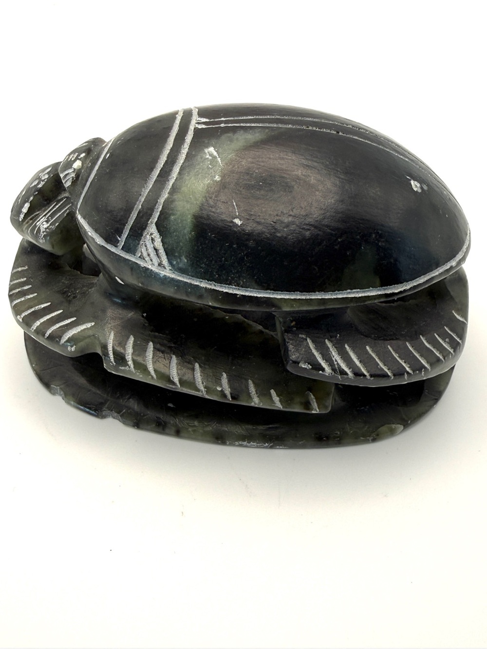 Vintage Egyptian Carved Scarab Beetle Soapstone Figurine